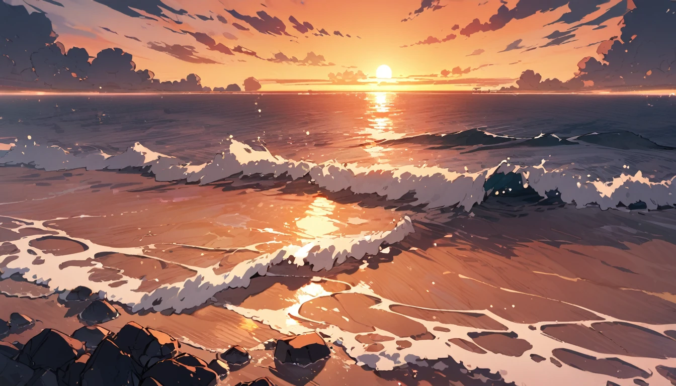 sea,sunset,orangecolor,landscape,No background