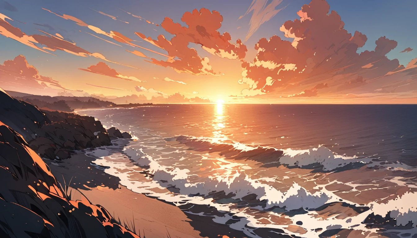 sea,sunset,orangecolor,landscape,No background