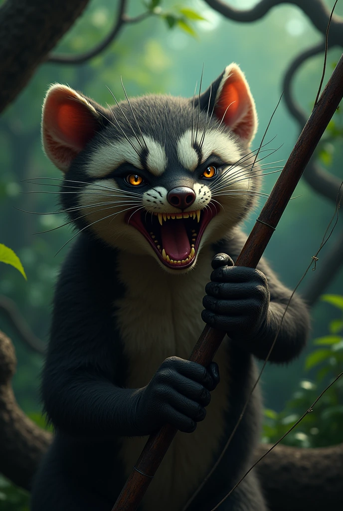 Garangan is angry holding a fishing rod