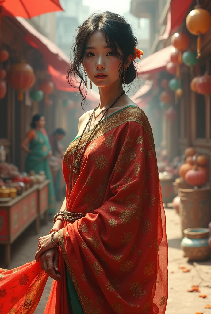 A japanese girl in India saree
