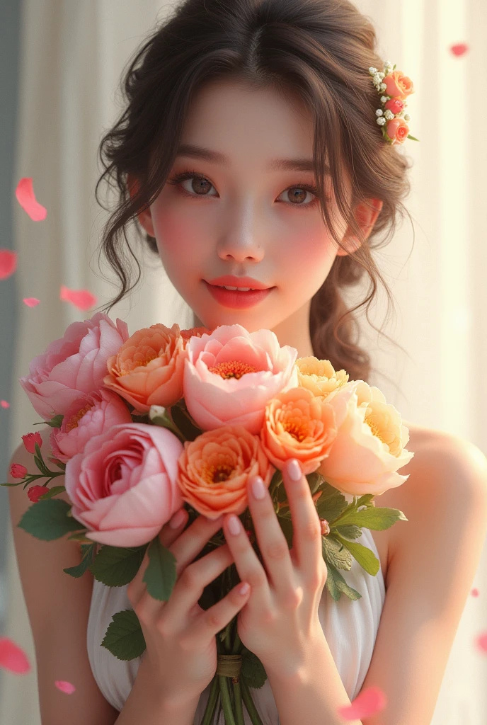 Beautiful girl holding flowers