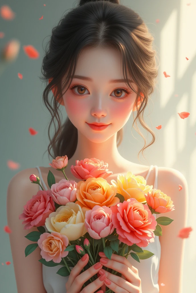 Beautiful girl holding flowers