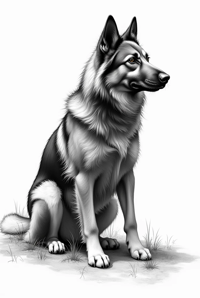 Central Asian Shepherd dog but in FPE style (black and white drawing, not realistic)