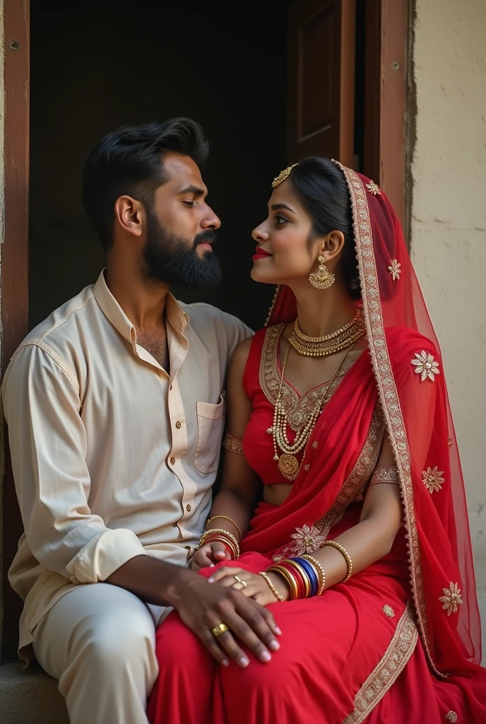 A married Hindu girl with bigger boobs,shakha,sindur, bra,pantes is sitting on the lap of a Muslim boy and muslim boy suck boobs