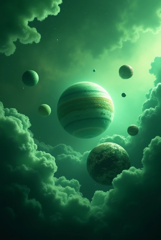 Imagine the planets in solar system green and have clouds