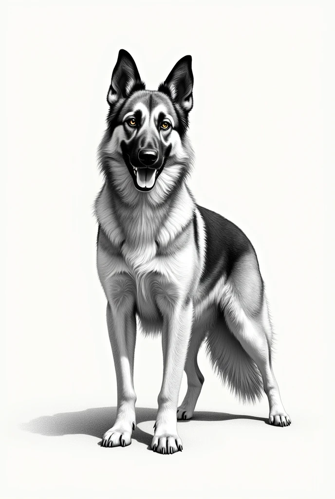Central Asian Shepherd dog but in Fundemtal Paper Education style (black and white drawing, not realistic)