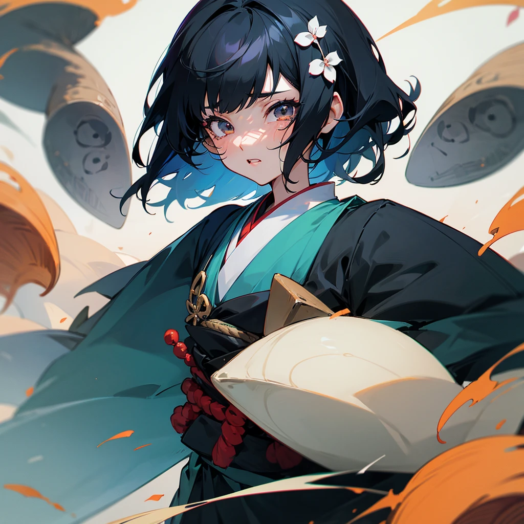 black hair, ung woman, bobbed hair, sobbing japanese illustration style, Character Design, Anime Style,