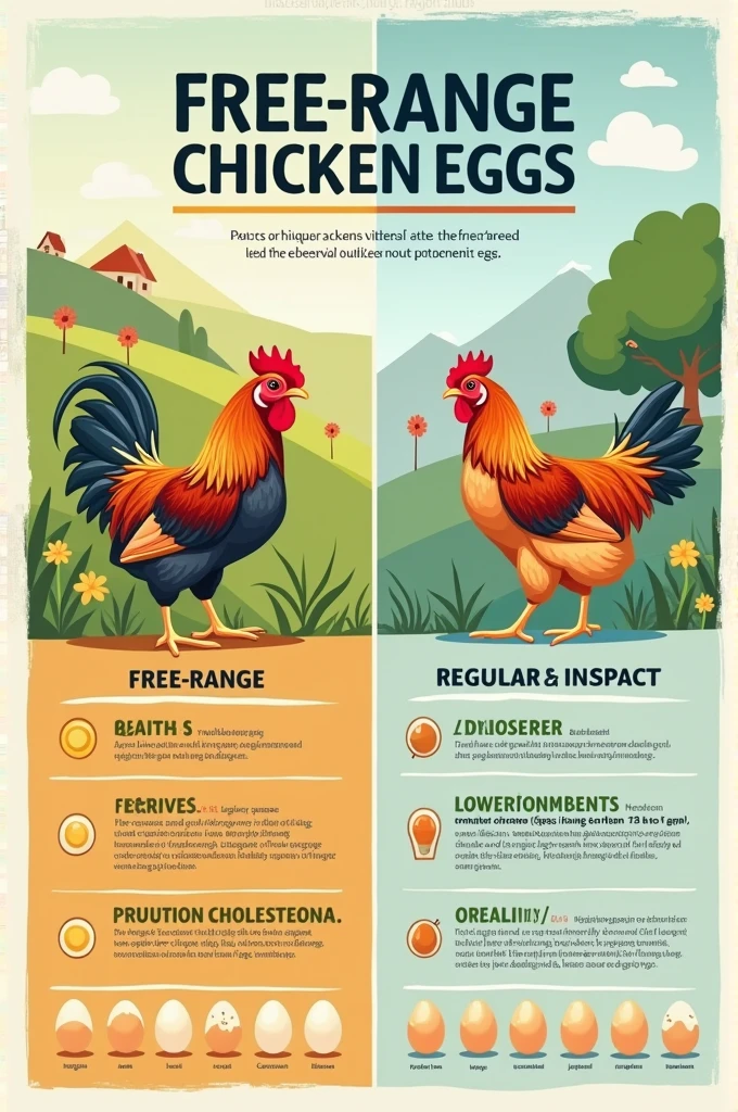 "Create an advertising poster that compares the benefits and differences between free-range chicken eggs and regular chicken eggs.. Include clear and interesting information so that it is easy for readers to understand.."