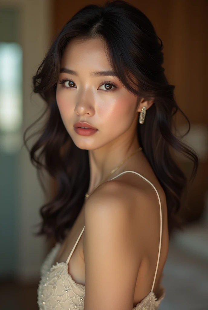 ((BEST quality,8k,Masterpiece:1.3)),upper body,,Sharp focus:1.2,Beautiful Woman with perfect figure,higly detailed facial and skin teksture,Detail eyes,double eyelids,interior view,ferpect lightning,
