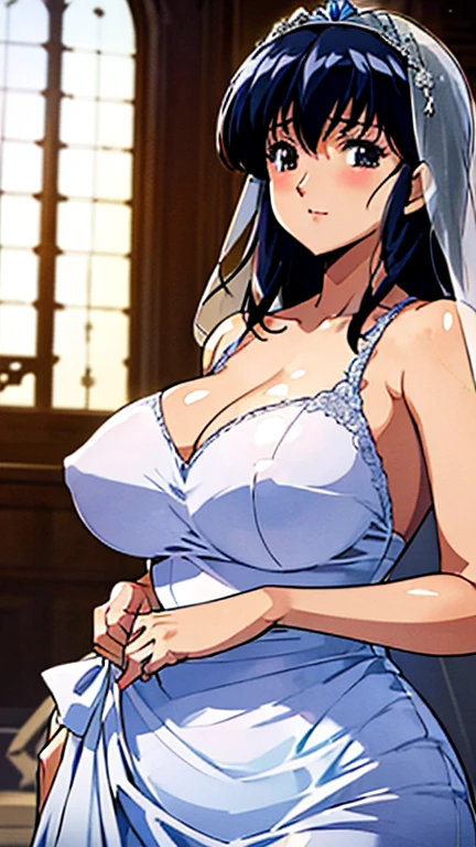 lower body、High resolution、high quality、masterpiece、very beautiful、Beautiful Skin、Super detailed、Best illustrations、(((Anime Style)))、church、White wedding dress、tiara、Bride Veil、Empire
