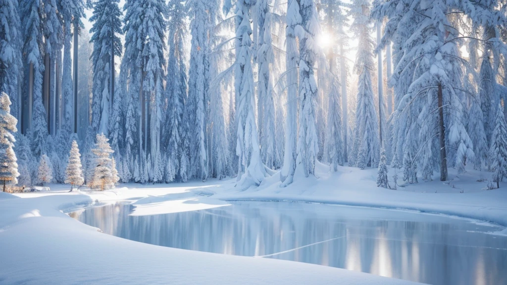 Pure white body realizes ice and snow wonderland, Together with the ethereal trees, they form a dreamlike scene, High-quality CG depicts magnificent scenes,The entire scene is enhanced by the depth of field effect,More like a distant world.