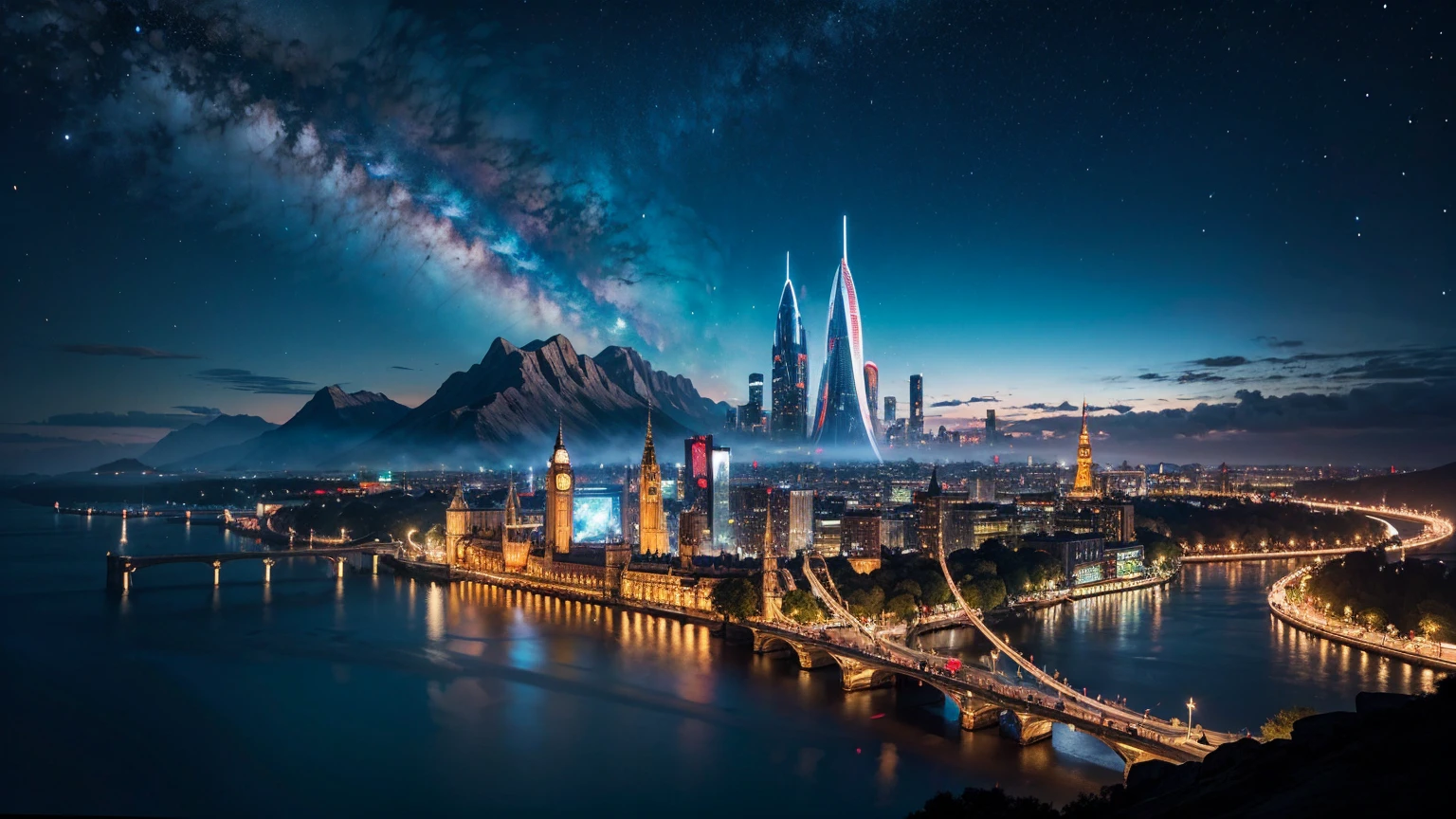 Future City, Fantasy, 23rd century, England, Mountain々