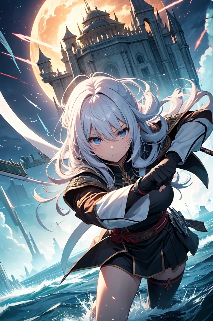 masterpiece,Highest quality,high definition,High resolution,4K,8k,Ultra high definition,Anime illustration style、Scene Setting: The desolate earth、A battle scene in the ruins。The sky is covered with dark clouds、As the thunder roars、赤い月がうっすらand見える。荒涼andした背景が、Highlight the overwhelming terror of the enemy。

キャラクターand敵の描写
キャラクター

燃えるハートの戦士: The ribbons on the armor flutter in the wind、The twin-tailed hair expresses the tension of the battle.。Hold the sword with both hands、A facial expression showing the whole body exerting itself。The eyes show strong will、I feel determined to face my fears.。Scattered particles of light float around、Emphasizing her presence。
Friends: Previously introduced「Light Archer」and「Guardian of Time」are also fighting together。「Light Archer」While dodging the enemy&#39;s attacks,、Preparing to fire an arrow of light。「Guardian of Time」controls the flow of time、Slowing down enemy attacks、Posing to protect his teammates。
Enemy character: Monday&#39;s monster: A gigantic monster with an overwhelming presence。黒い霧をまandったドラゴンのような姿で、The red eyes glow eerily、Spreading its huge wings。Flames and dark energy spew from its mouth.、Burning the ground。On the scales and parts of the body、Countless thorns々There are some small protrusions.、A design that conveys danger just by approaching。
At the moment of battle, the warrior with a burning heart、Overcoming Fear、剣を高く掲げて特大の一撃を繰り出そうandしています。Red energy gathers on the sword.、今にも放たれようandしている。
Light Archerは、Floating in the air、Just before launching a well-aimed blow at the enemy&#39;s weak spot、The moonlight gathers on the arrow and it shines.。
Guardian of Timeは、Manipulate time to block enemy movements、Giving allies a chance to attack。Brandishing a wand、The clock hands are depicted floating in the air and rotating.。
Overall atmosphere A scene capturing the moment of a tense battle。キャラクターたちの勇気and決意が、The emphasis is on the character facing the overwhelming power of the enemy.、The composition is so thrilling that it puts the viewer on edge.。背景の暗さandキャラクターたちの光の対比が、戦いの激しさand希望の輝きを一層際立たせるでしょう。