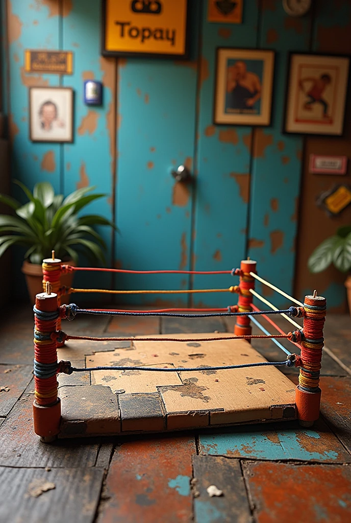 Decorate a cell phone-sized wrestling-themed background without characters that is creative but handmade with simple and recycled materials, It&#39;s for a streaming show 