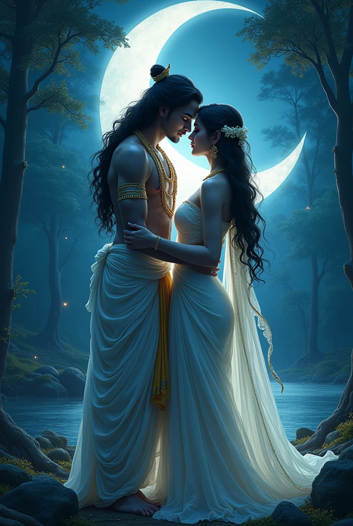 Radha Krishna toking story night buteful time  moon.  ultra high quality 