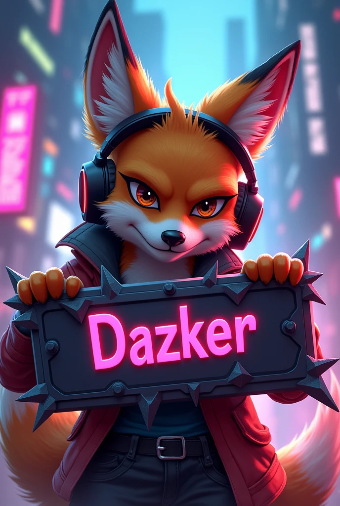 Wallpaper, Crash the gamer fox holding a spiked sign with the word DAZKER