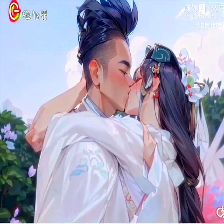 a close up of a person kiss a person on a field, kiss together cutely, cai xukun, Lovely kiss, ruan Home and fenghua zhong, Xianxia fantasy, couple kiss, Movie screenshots, kiss together, trailer, kiss, sha xi, Home, Highlights of the movie, Xianxia, Cheng Man Kit