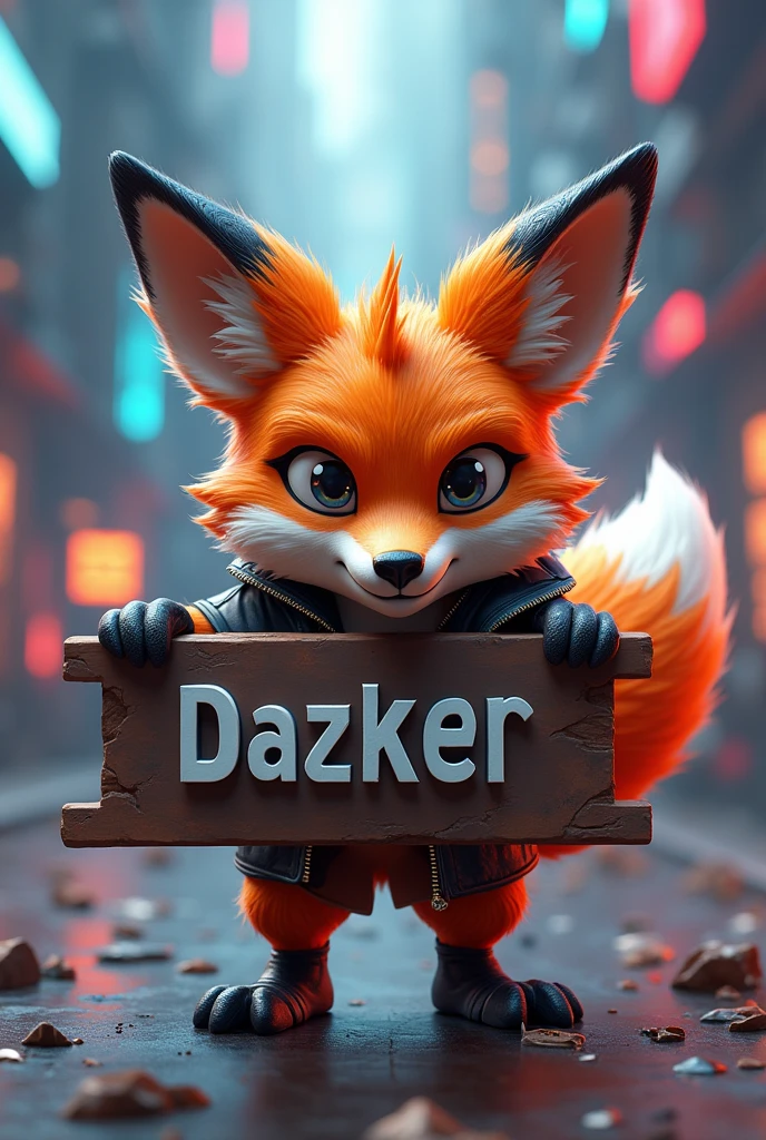 Wallpaper, Crash the gamer fox holding a spiked sign with the word DAZKER, Art 3D