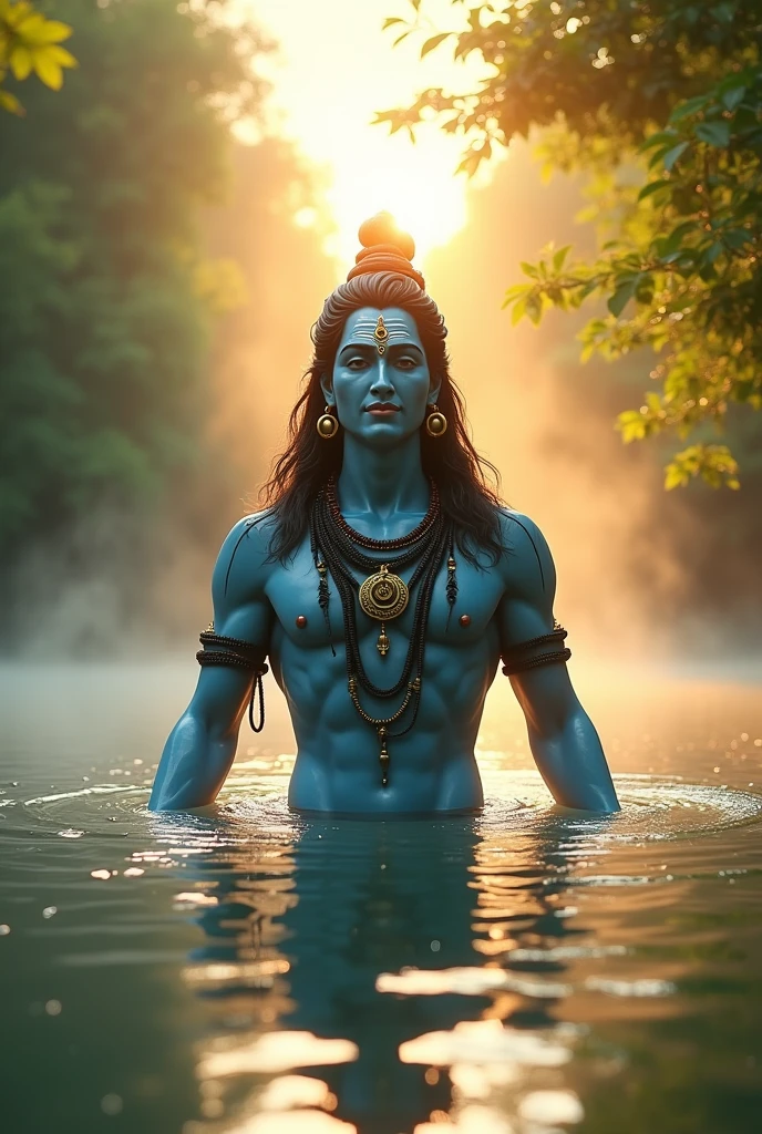 Lord shiva in a happy mood on beautifully sunshine in water 

 
