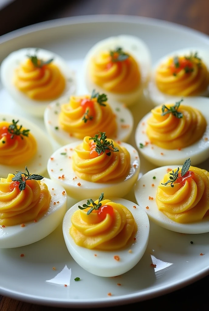 real symmetrical fancy plating of palabok deviled egg