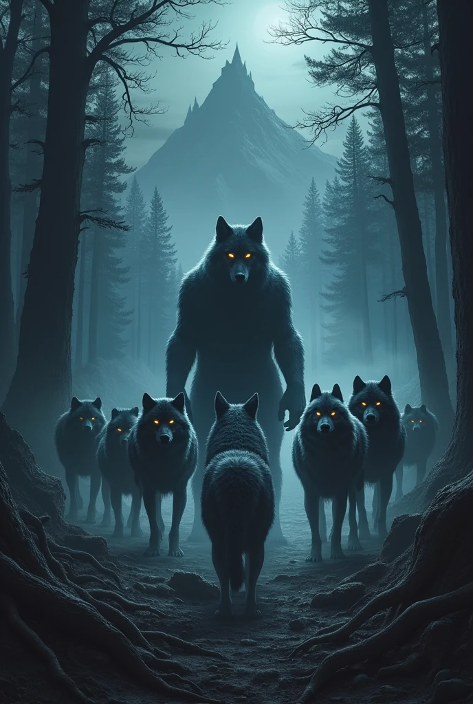 Wolf forest nigthmear hunter’ 1wolf’ leader front and 7 wolf leader back a 2 wolf opponnet and nigthmear mountain’ nigthmear house’ 
