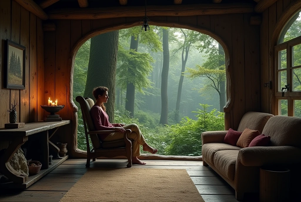 In a room made of old wood in the forest