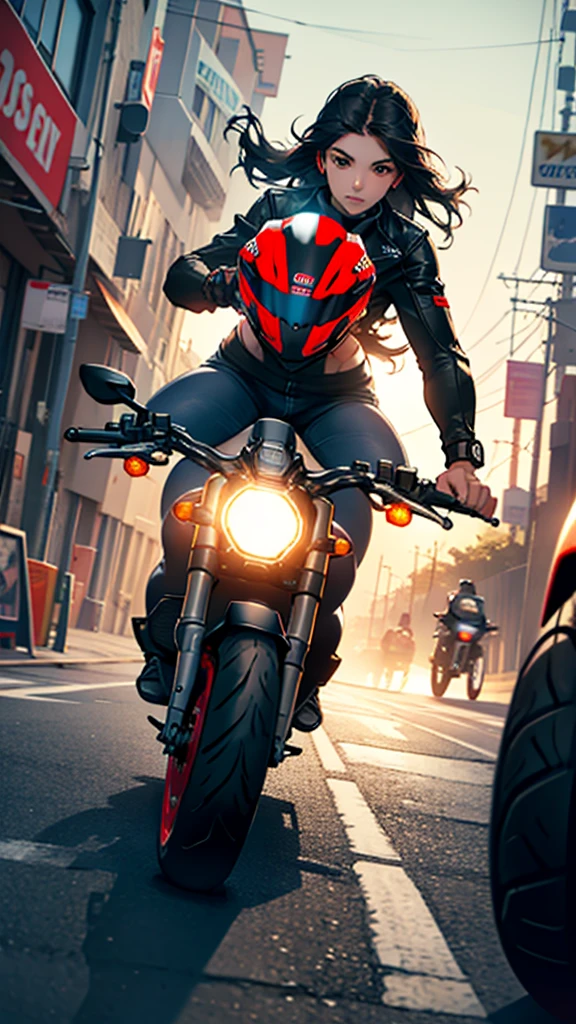 {Perfect front view} of a girl riding ducati monster