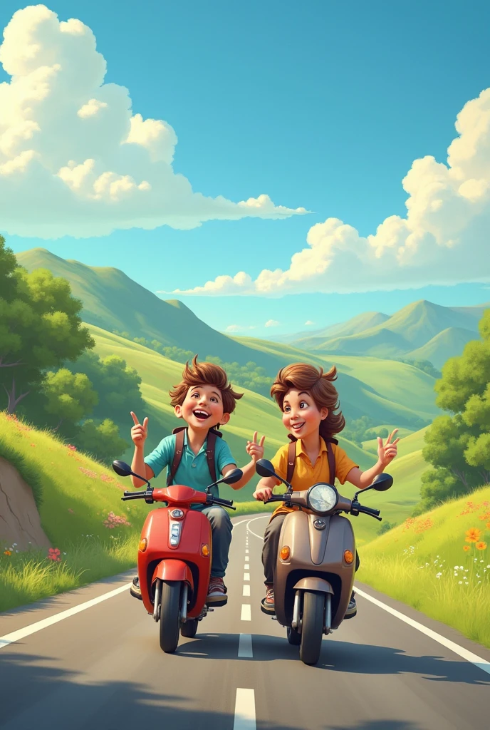 Funny,two friend,in road