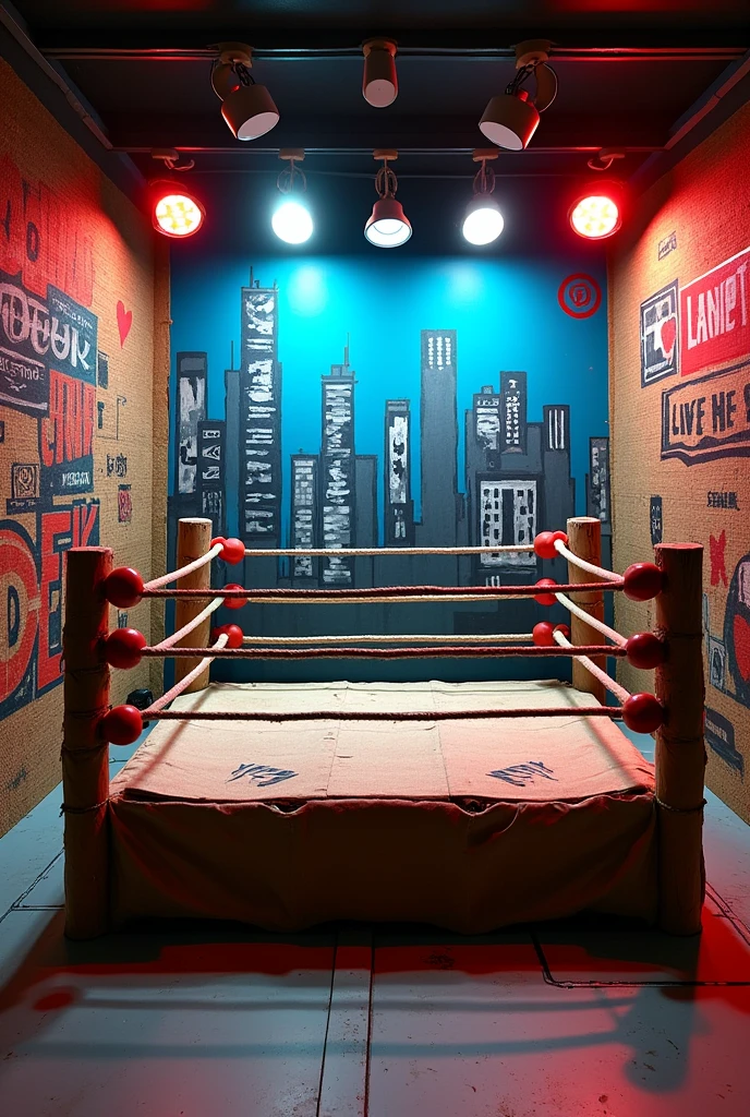 Decorate a wrestling themed background without characters that is creative but handmade with simple materials, It's for a streaming show, something simple but beautiful