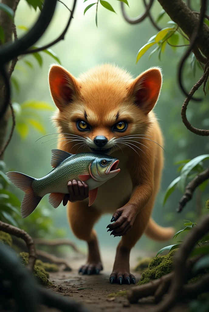 Garangan is angry while carrying a fish