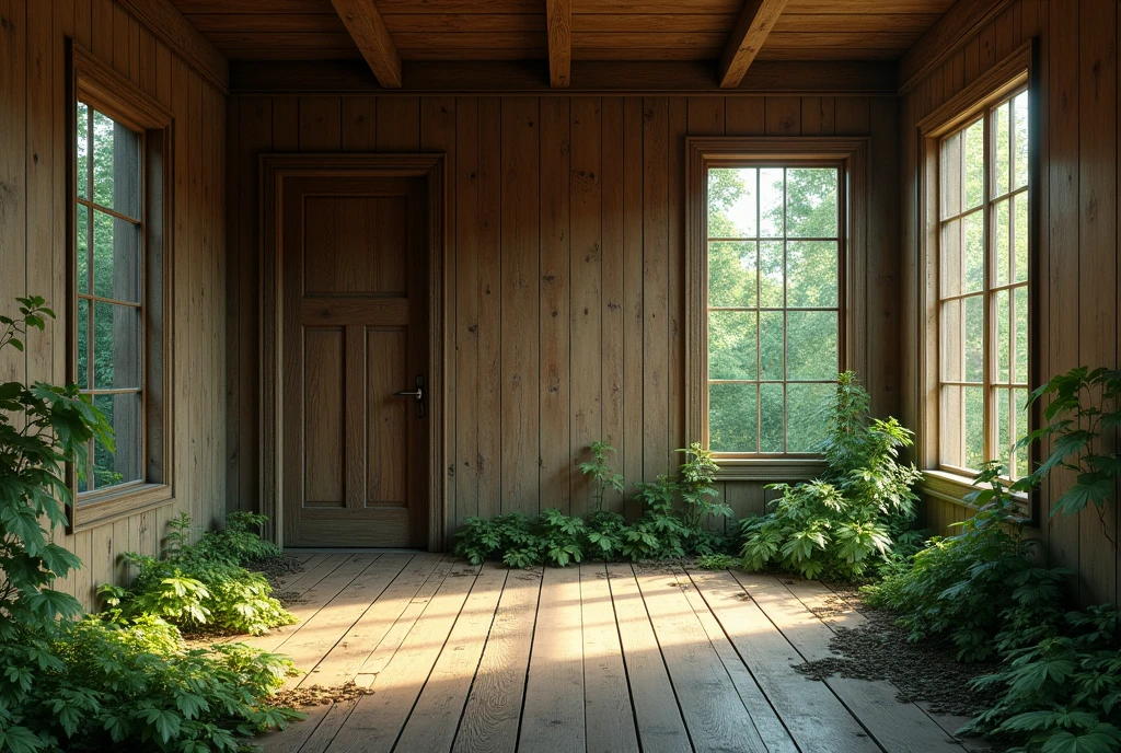 In a room made of old wood in the forest, there is no one.