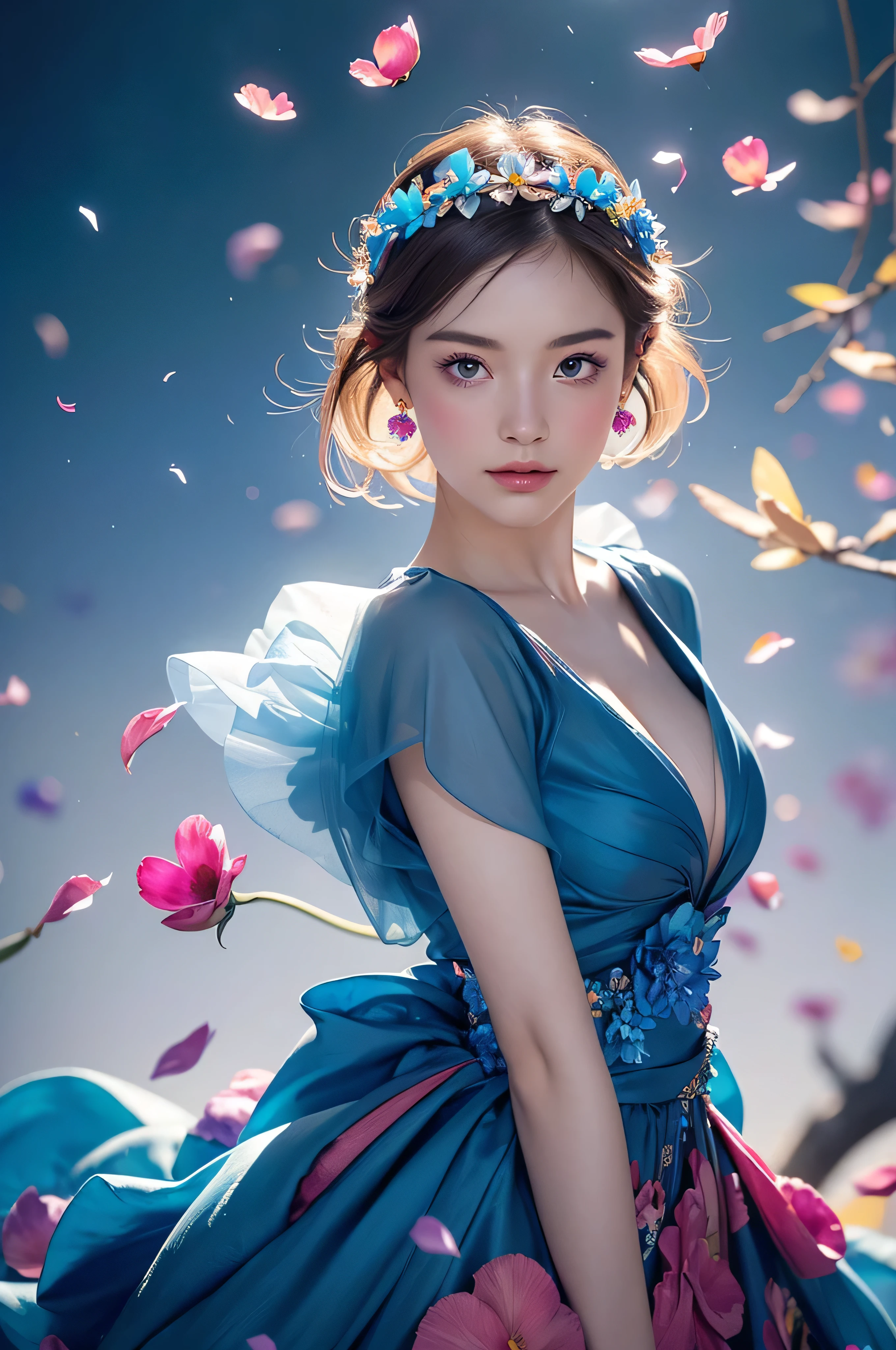 woman, Beautiful Face, perfection face, Full black hair, Pale white skin, 小さなsmile, sexy, perfection, Face zoom in, Shoot close to your face against a completely white background, 最high quality, detailed, Canon EOS 80D Photo, Tall face, indoor, (最high quality, masterpiece, Official Art, Beautiful and aesthetic:1.2), 1 girl, blonde, (hair ornaments, Earrings, flowers hair ornaments), Upper Body, Dynamic pose, Watching the audience, particle, Wind, flower, Complex background, Very detailed, (Fractal Art:1.2), colorful, (Tangled:1.2), (Abstract background:1.5), (Many colors:1.4), Pixelated fragment, Data corruption, colorful noise, Visual chaos, Contemporary aesthetics,128,000人のwomanモデル, Huge breasts, eye, ((Random short hairstyles)), High resolution, A whimsical dance unfolds against a crisp white backdrop, as a multicolored harlequin woman's upper body twirls in vibrant splendor. Her dress, a tapestry of swirling patterns, playful textures, and wispy cloud-like fabrics, radiates with kaleidoscopic colors. Stylized anatomy and fantastical details adorn her face, hair, and clothing, as soft, dreamy lighting casts subtle shading, adding depth to the composition.Upper Body, No background, Studio Lightning, ((High resolution, one beautiful young woman,latex (Soft Saturation:1.3), (Fair skin:1.2), wearing red clothes, 85mm lens,f/8.0, Background Gal, Brown Hair, Generate hyper realistic image of a beauty portrait where shadows play a crucial role in sculpting the woman's features. Experiment with dramatic lighting、Creates interesting shadows that accentuate the contours of the face。。。. masterpiece, high quality realistic photo, Realistic raw photos, high quality, 8k, Cinematic lighting, High Contrast, Bright colors, (detailedな顔:1.2),portrait of a very Large Breasts beautiful Inran_Japanese German_beauty, Very bright backlight, wear (princess dress made of ((blue flower petals)):1.3),(transcendent beauty of a flower princess:1.3), break, perfection face,perfection eyes,HD d