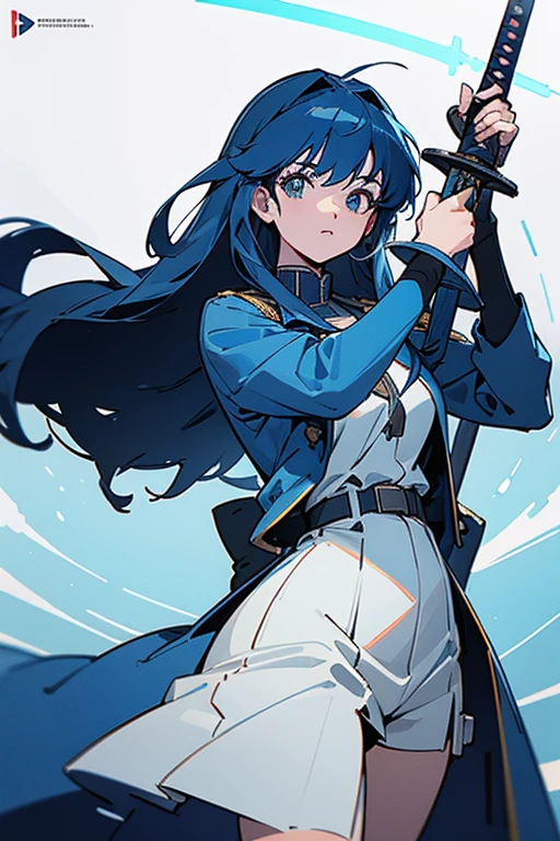score up_9,score up_8,score up_7,best quality,super fine illustration,super detailed,8k, source_anime,(LoRa:0.7),girl,perfect hands,perfect fingers,holding_sword,standing,blue coat,cool