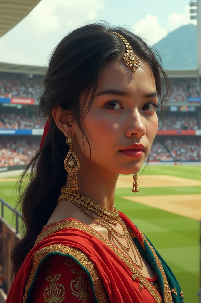 Nepali woman on cricket stadium