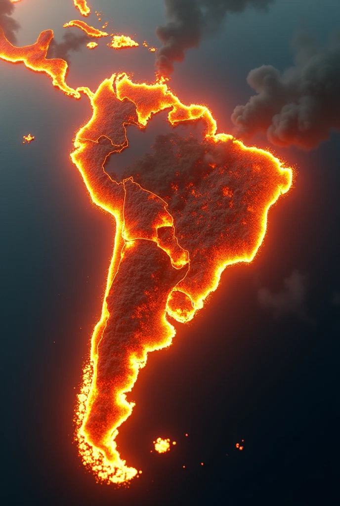 Map of Brazil on fire in 3D