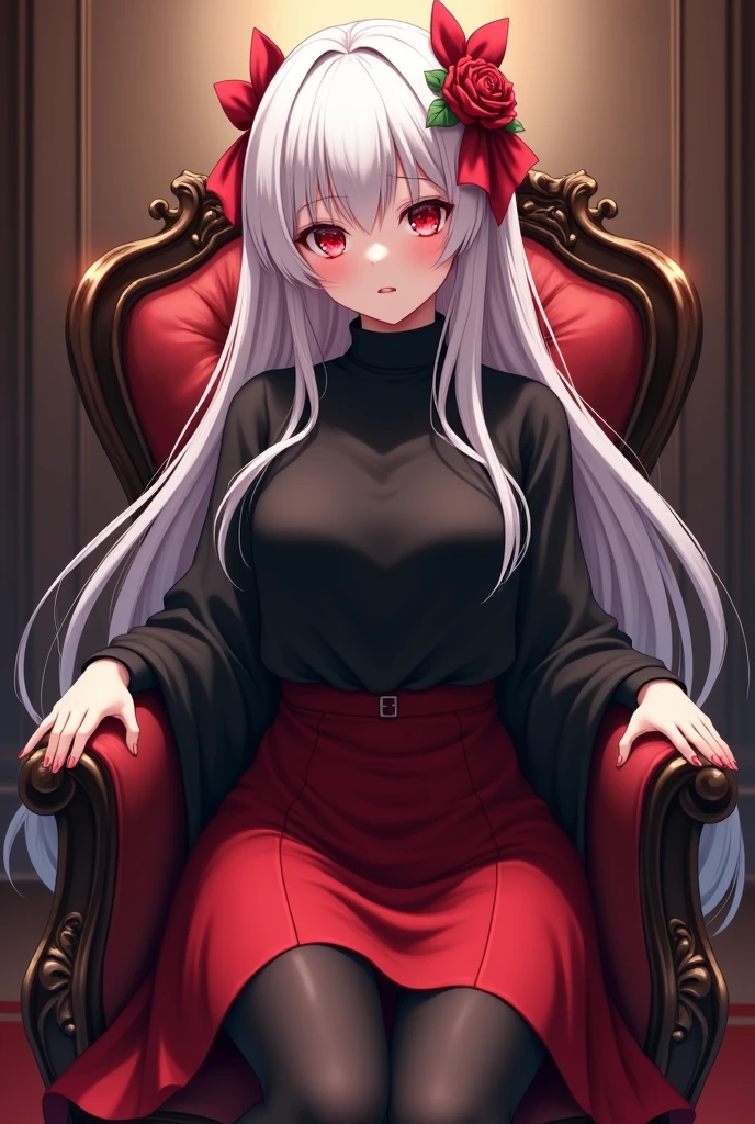 Frontal focus, 1girl, wearing red panties, red underwear, squatting on the ground, thighs open to reveal red panties, tightened by panties, bag, bangs, berries, white hair, high ponytail, blue eyes, hair between eyes, jewelry, leaves, looking at the audience, female focus, necklace, solo, watch, watch, messy hair, trends on artstation, 8k resolution, very detailed, anatomically correct, clear images, digital painting, concept art, pixiv On the fashion trend, Shinkai Makoto style,