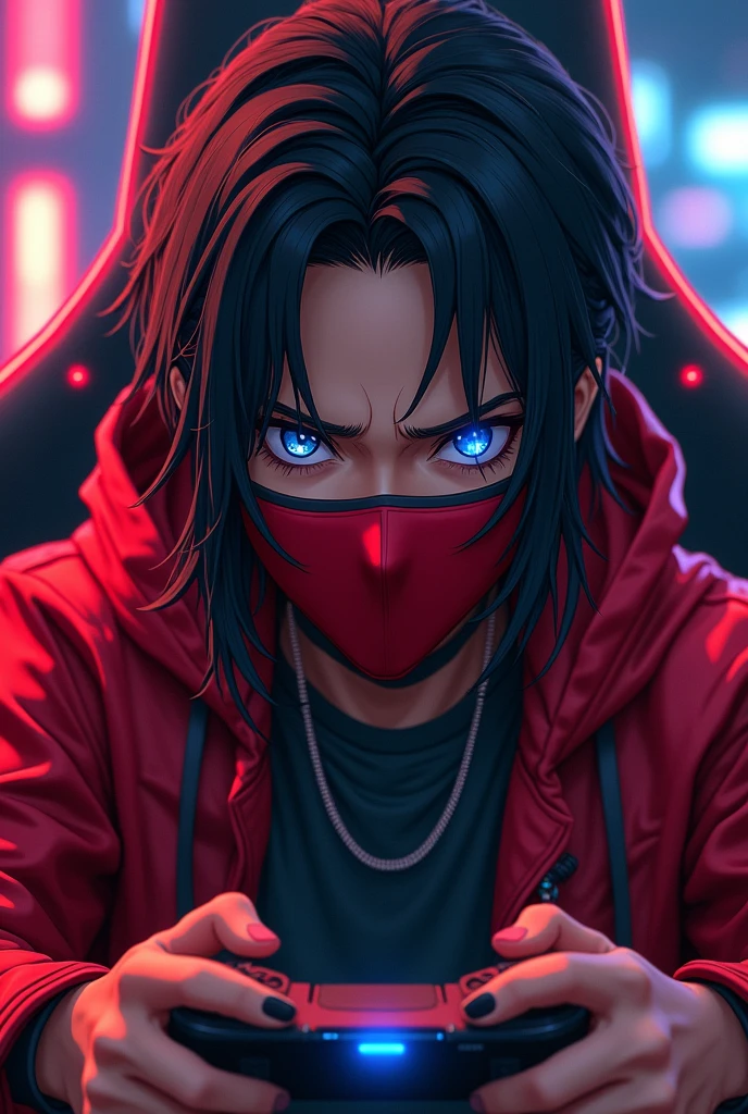 CREATE A DRAWING OF A MAN WITH DARK HAIR, BROWN EYES AND MASKED, THEME OF THE GAME FOR A LOGO