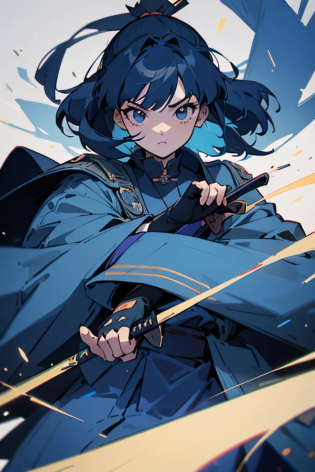 score up_9,score up_8,score up_7,best quality,super fine illustration,super detailed,8k, source_anime,(LoRa:0.7),girl,perfect hands,perfect fingers,blue coat,samurai,
