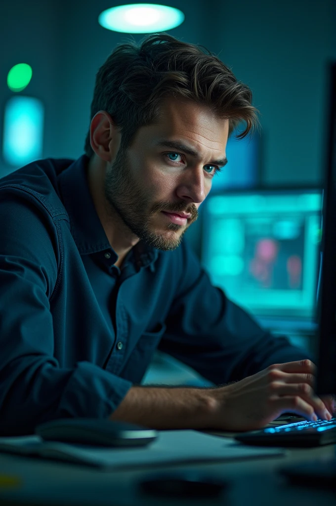 Creer moi une photo de profil d'un homme aux yeux bleu marine qui travail sur de l'IA
Tu choisiras le theme qui te semble le mieux ( anime realiste ,art infinity...)