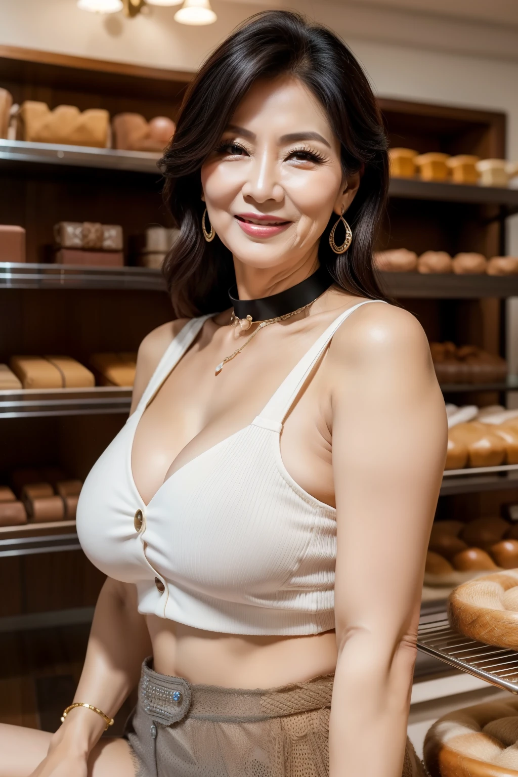 75 years old mom milf Korean, Lady large earring Big choker navel piercing decoration A bracelet realisitic Gorgeous Madame Beautiful Mature Woman sexly Smile Gentle woman navel piercing 4K High quality Gorgeous Madame Beautiful Mature Woman