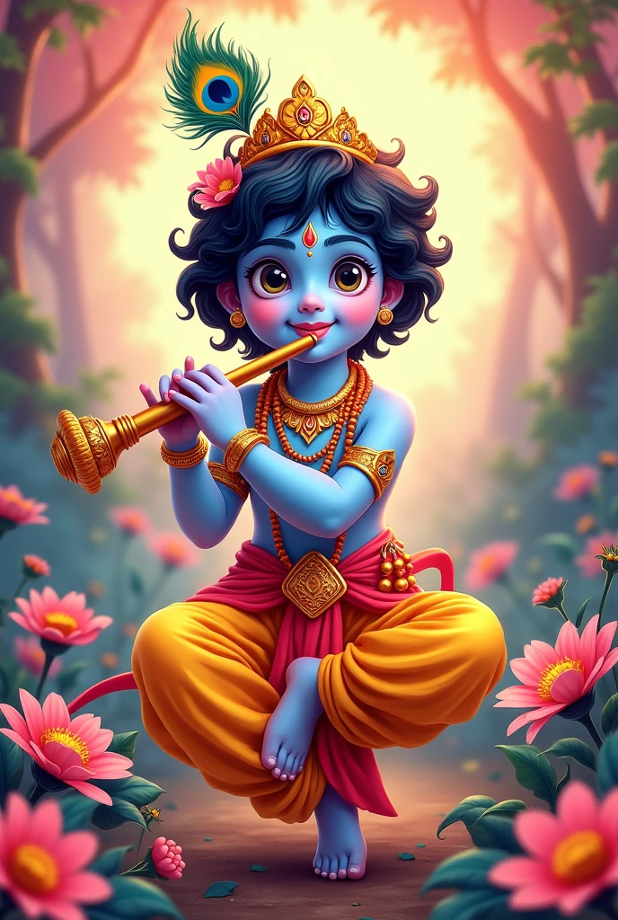 Sri krishna happy janmashtami poster anime style
