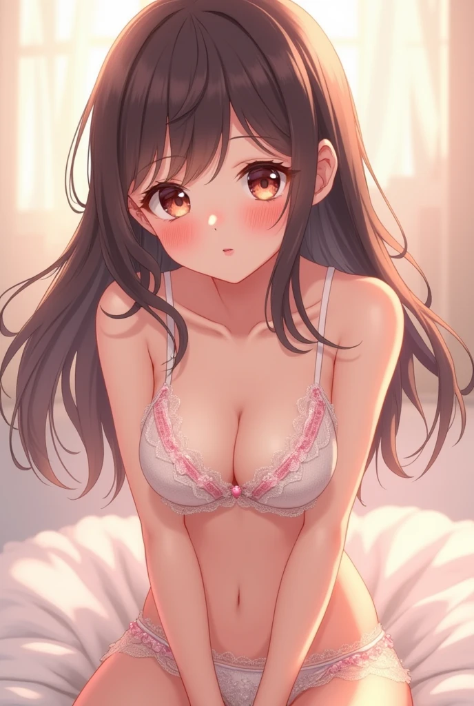 A anime girl with bra and panty 
