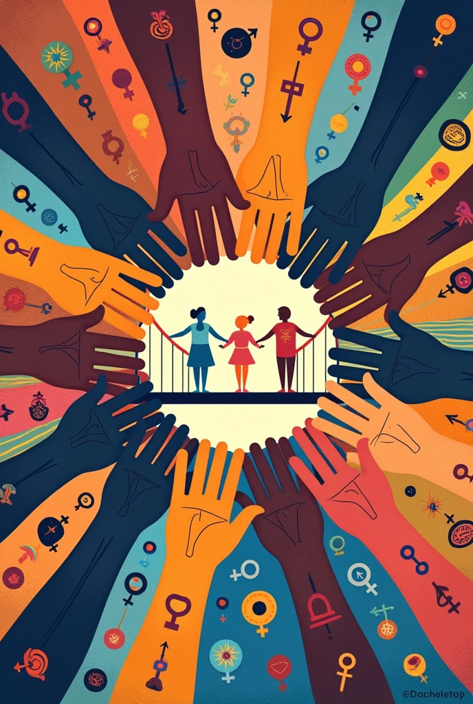
Drawing Ideas:
Intersection of Symbols: Depict a variety of gender symbols intersecting, radiating out from a central point with the slogan around the perimeter.
Diverse Hands Together: Illustrate diverse hands (representing different genders and orientations) coming together in a circle, symbolizing unity and respect.
Inclusive Speech Bubbles: Show speech bubbles of different colors and shapes with positive messages or affirmations, emphasizing respectful communication.
Cultural Tapestry: Create a tapestry or quilt pattern with different symbols and patterns representing various gender identities and orientations.
Bridging Gaps: Draw a bridge connecting two diverse groups with diverse gender symbols on either side, symbolizing the overcoming of biases and the fostering of understanding.