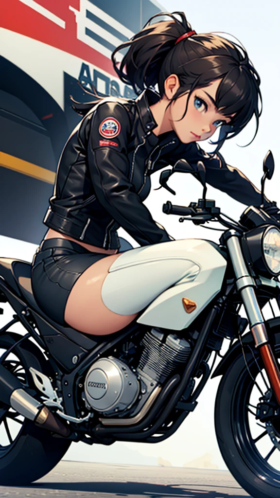 (masterpiece, Highest quality:1.2), A girl straddles a bike, alone, 