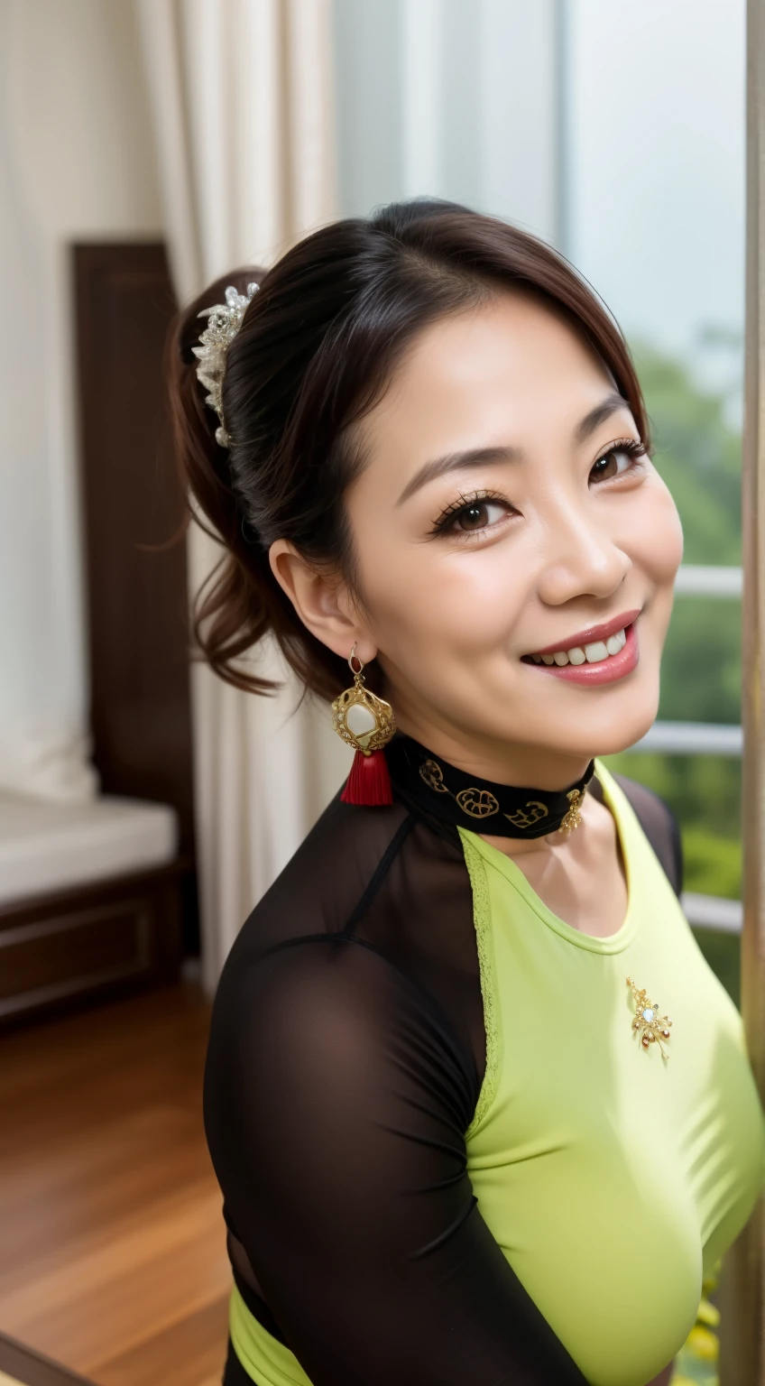 77 mom milf Chinese Lady large earring Big choker navel piercing decoration A bracelet realisitic Gorgeous Madame Beautiful Mature Woman sexly Smile Gentle woman navel piercing 4K High quality Gorgeous Madame Beautiful Mature Woman Sports bra