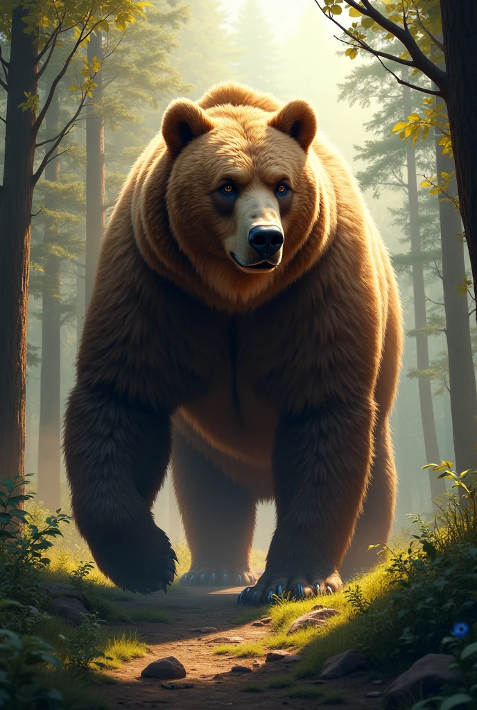 (Brown Bear ),Furry, Brown Fur, Powerful, Majestic, Imposing, Wild, Massive, Strong Jaws, Thick Mane, Solitary, Forest Dweller, Omnivorous, Claws, Shaggy, Dense Underbrush, Natural Habitat, Protector, Intimidating, Yet Gentle with Cubs, Forest Guardian, highres,ultra detailed,best quality,masterpiece
