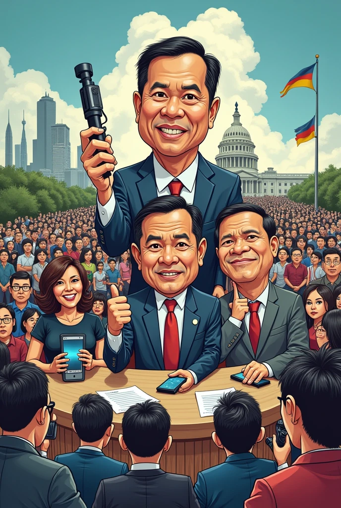 political cartoon depicting your opinion about how Philippine media performs its roles and functions in the Philippines which is a democratic country.
