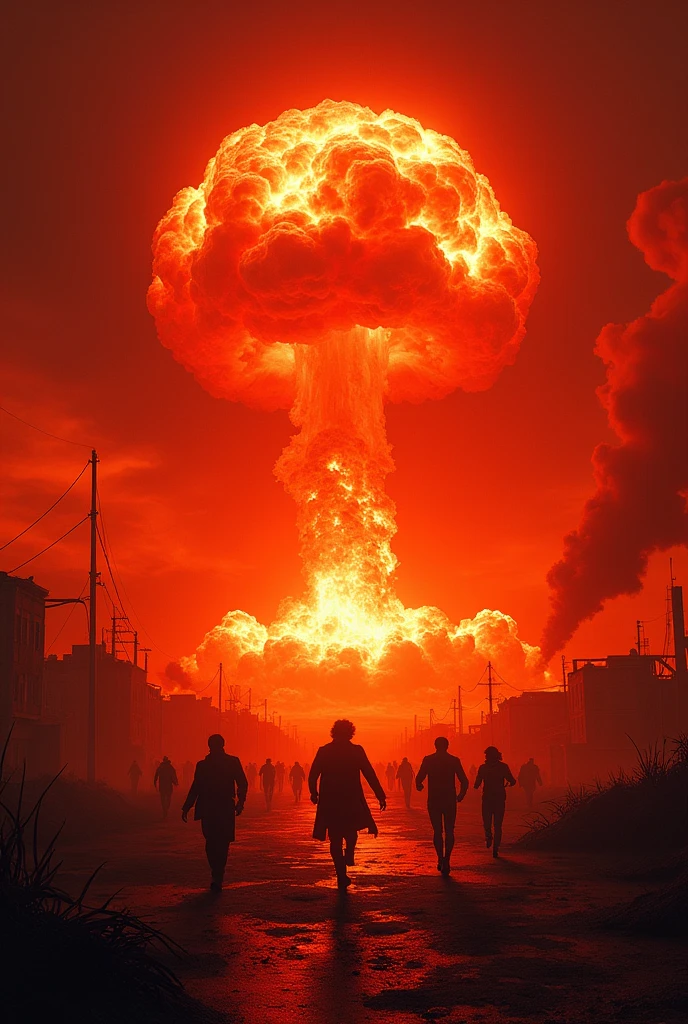 Entry into pandemonium with nuclear detonation on the front in red tones