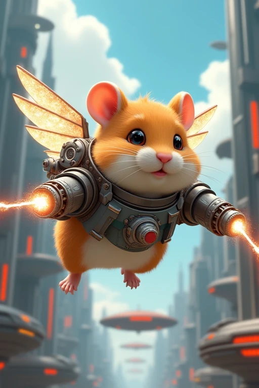 A flying hamster with beam cannon wings