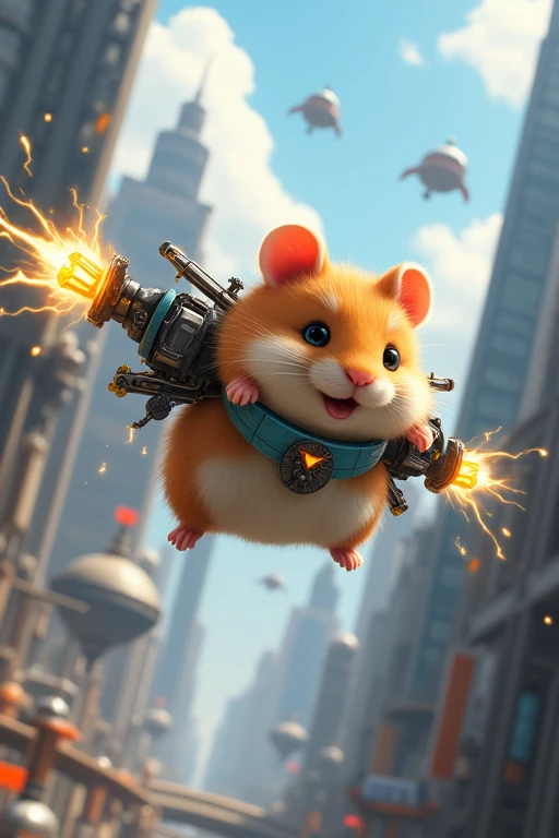 A flying hamster with beam cannon wings